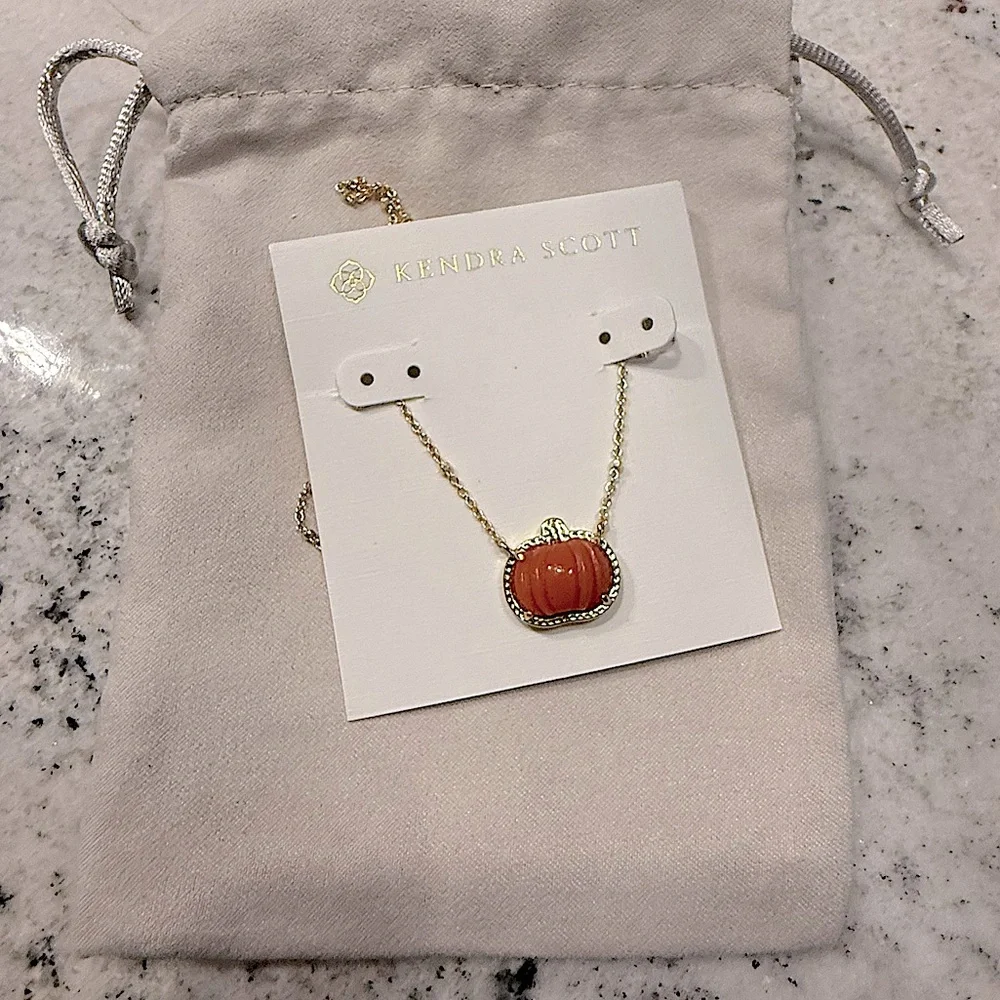 Brand New Kendra Scott Gold and Orange Pumpkin Necklace short Thanksgiving